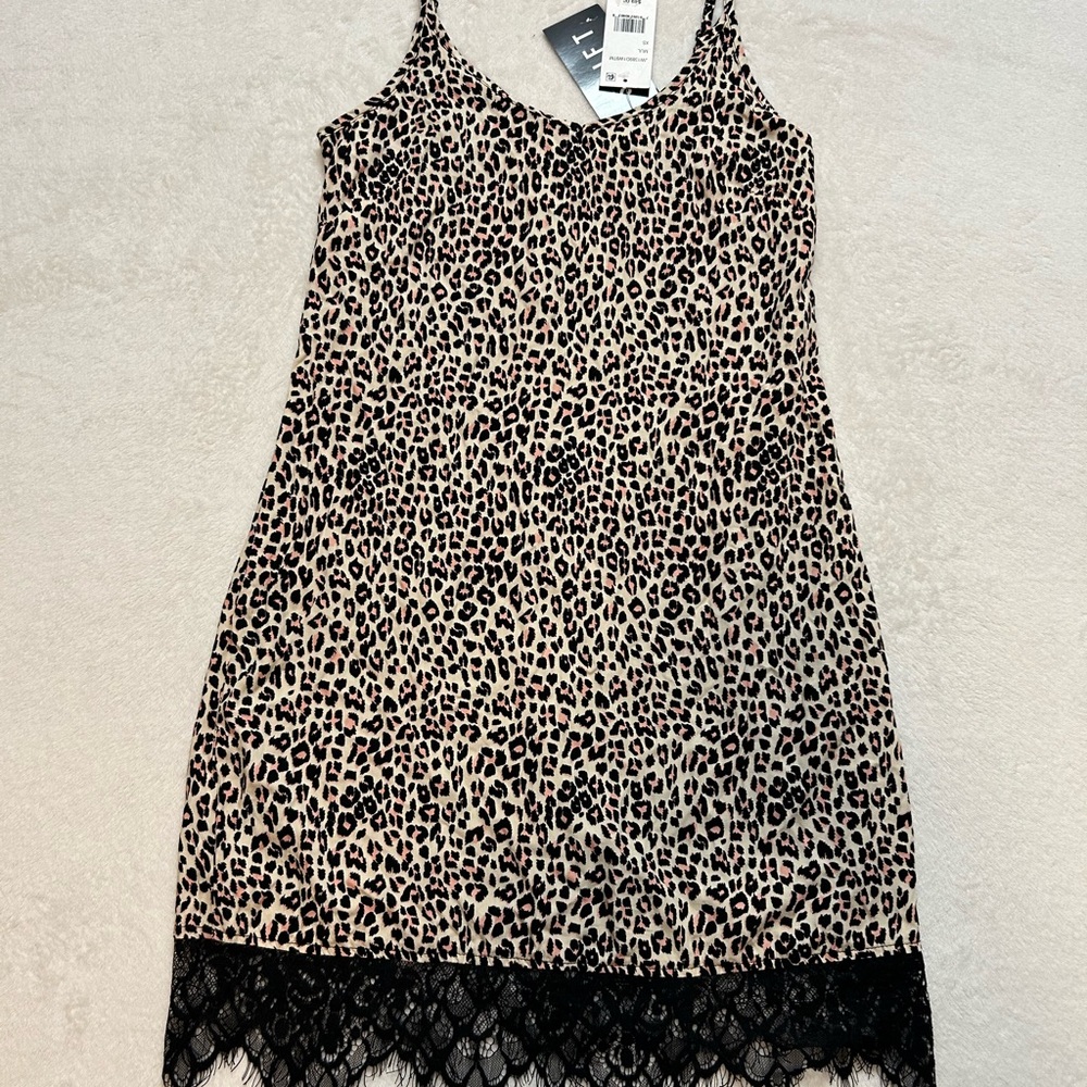 Black and Tan Leopard Spaghetti Strap Slip Dress